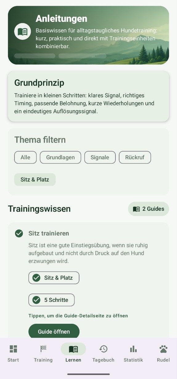 DogFather Anleitungen mit Grundprinzipien, Themenfilter und Trainingswissen